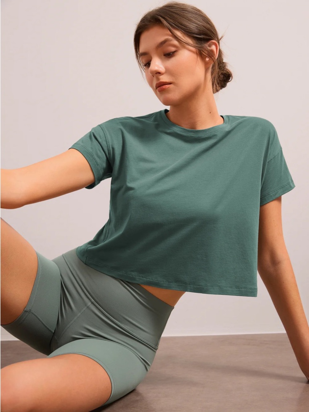 Pima Cotton Crew Neck Cropped Short Sleeve